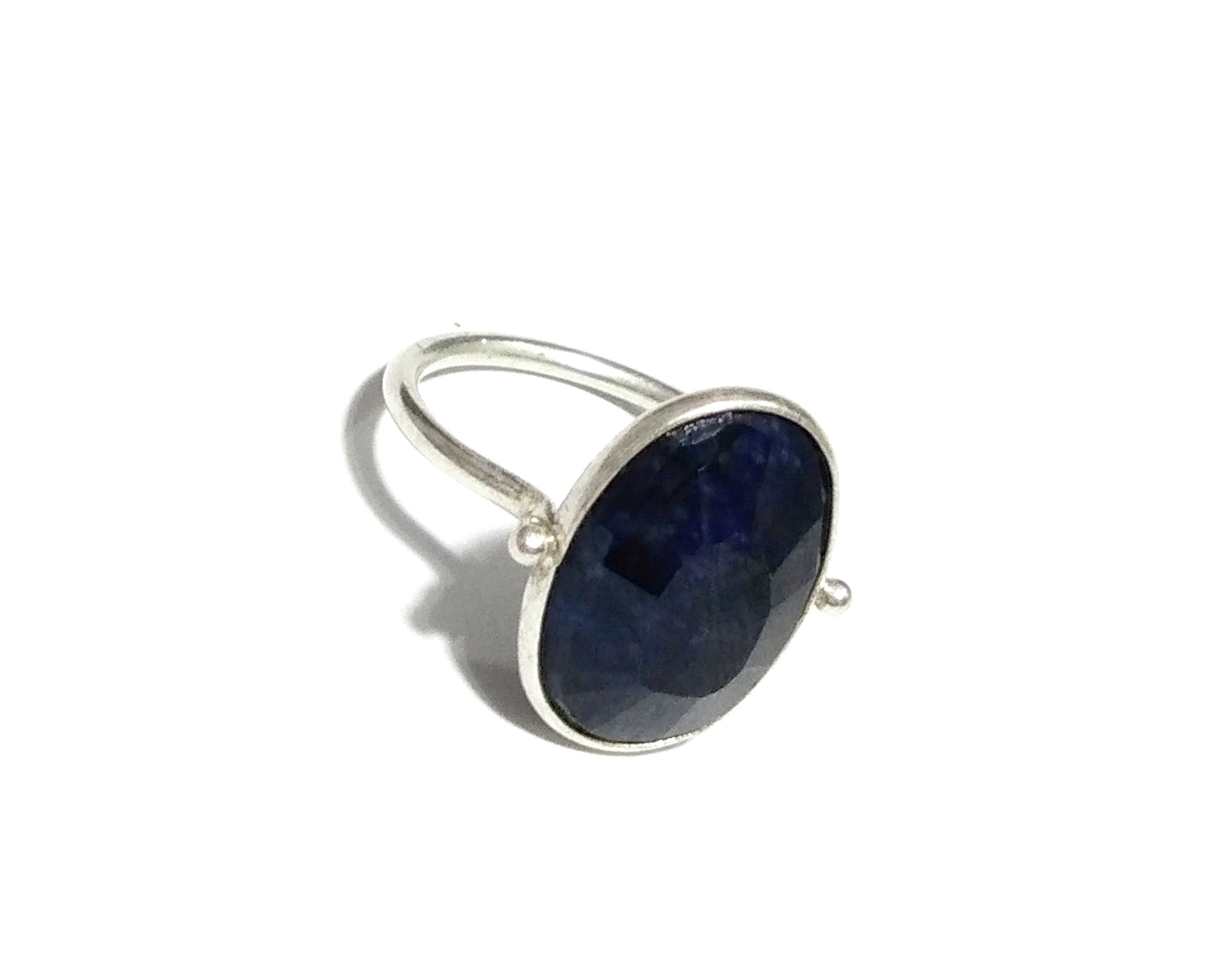 Blue Sapphire Stone Ring, 925 Solid Starling Silver Ring, Stone Size 13x18mm Natural Blue Sapphire Checker Cut Stone Ring, Gift Wedding Ring